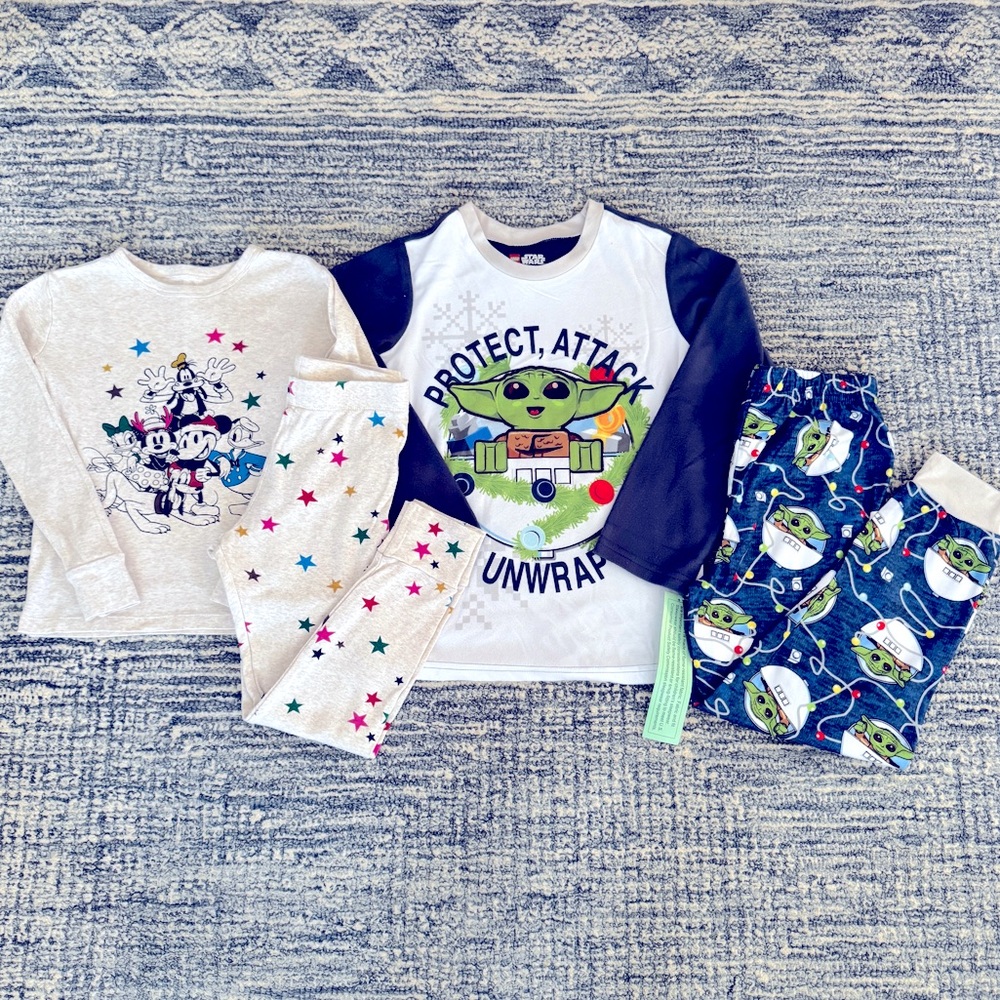 🆕 Boys LEGO Star Wars & Mickey Mouse Holiday Pajama Sets - Lot of 4 | Size 8